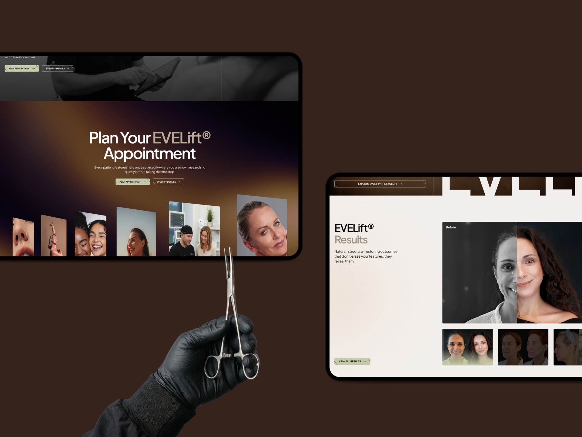 Evelift project gallery image, web design and branding by CR38
