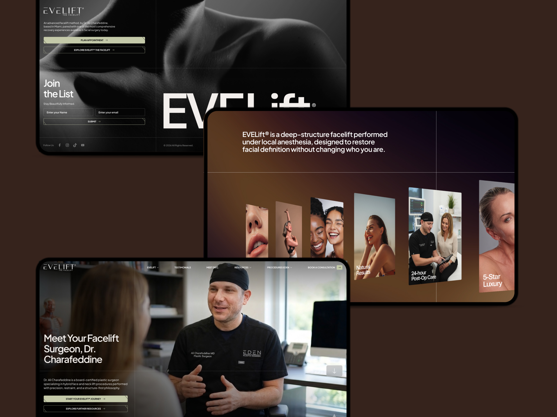 Evelift project gallery image, web design and branding by CR38