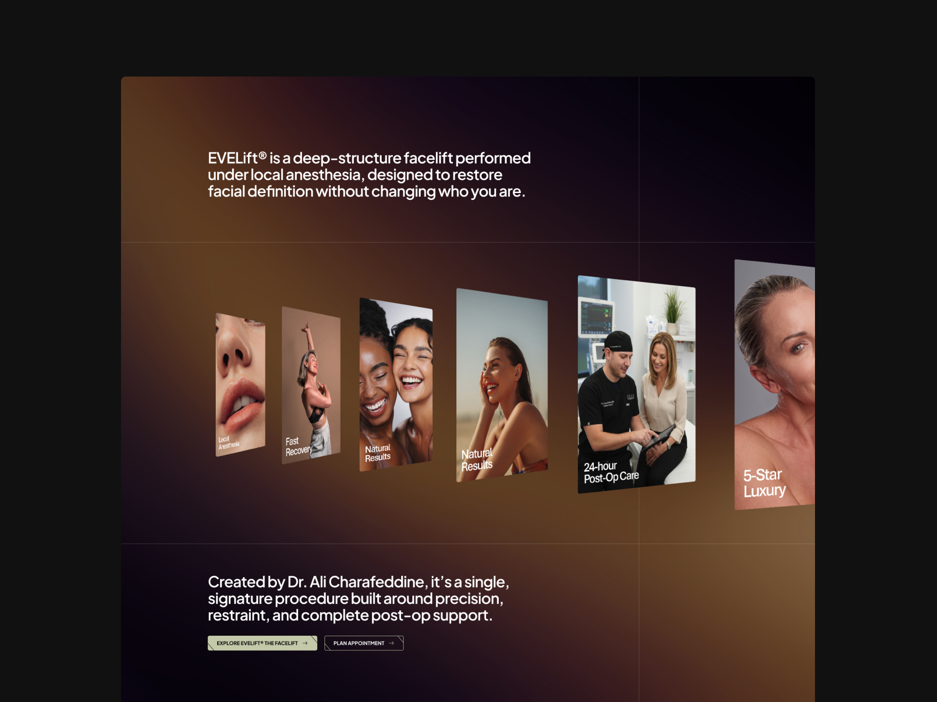 Evelift project gallery image, web design and branding by CR38